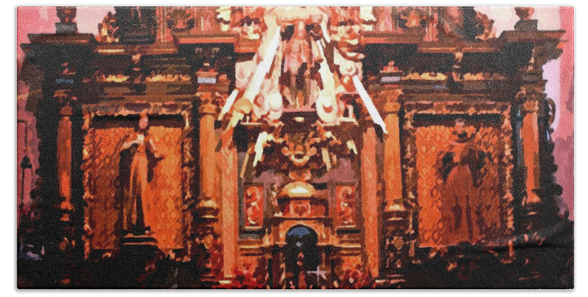 Altar Bath Towel featuring the photograph Altar at San Fernando by Timothy Bulone