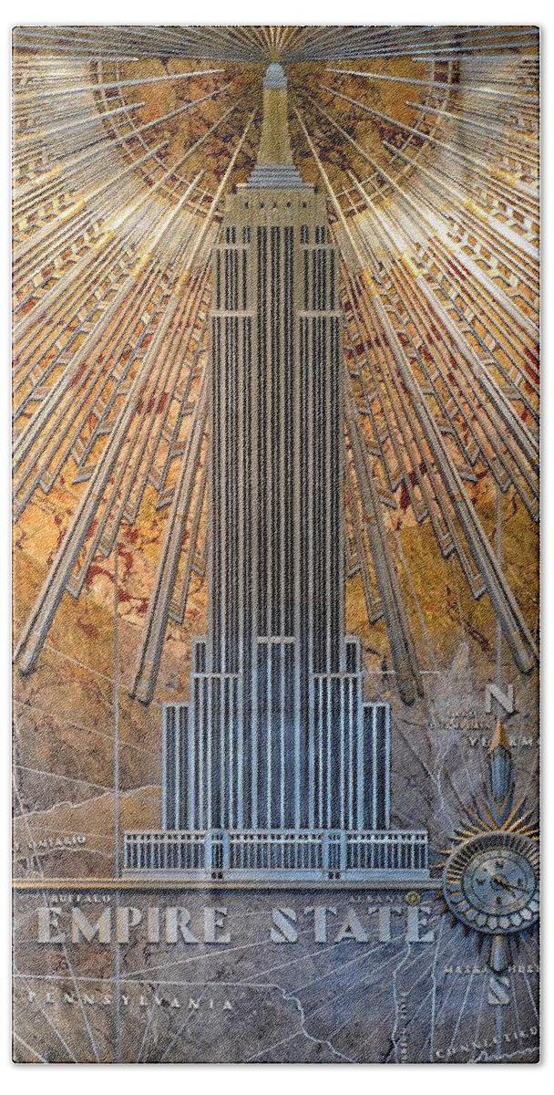 Aluminum Relief Bath Towel featuring the photograph Aluminum Relief Inside The Empire State Building - New York by Marianna Mills