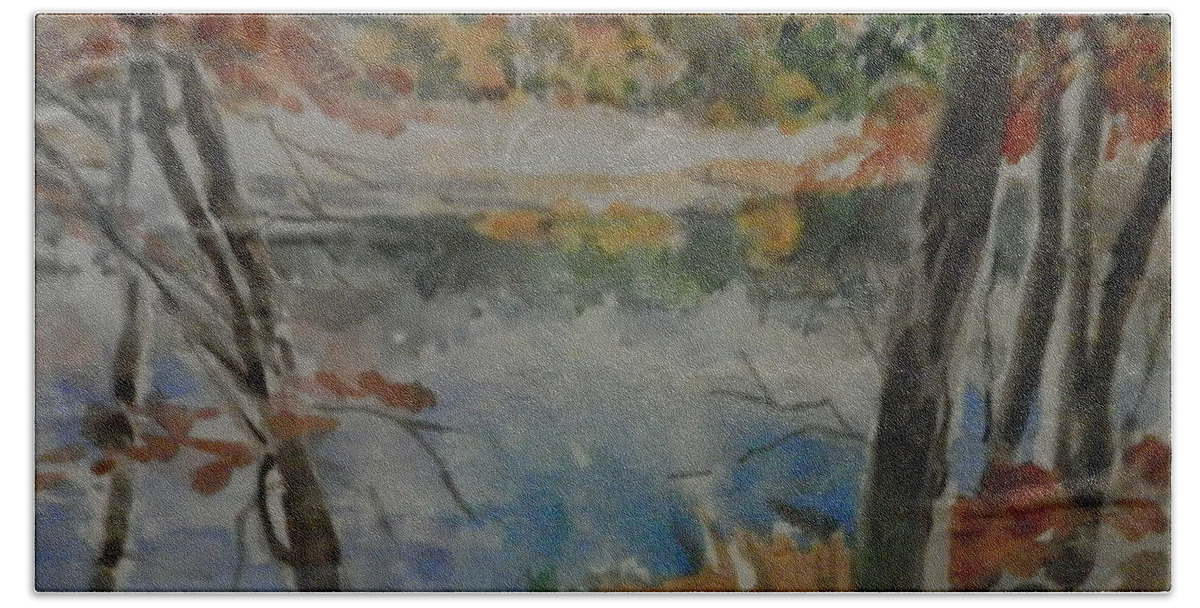 River Hand Towel featuring the painting Amerson River Walk by Martha Tisdale