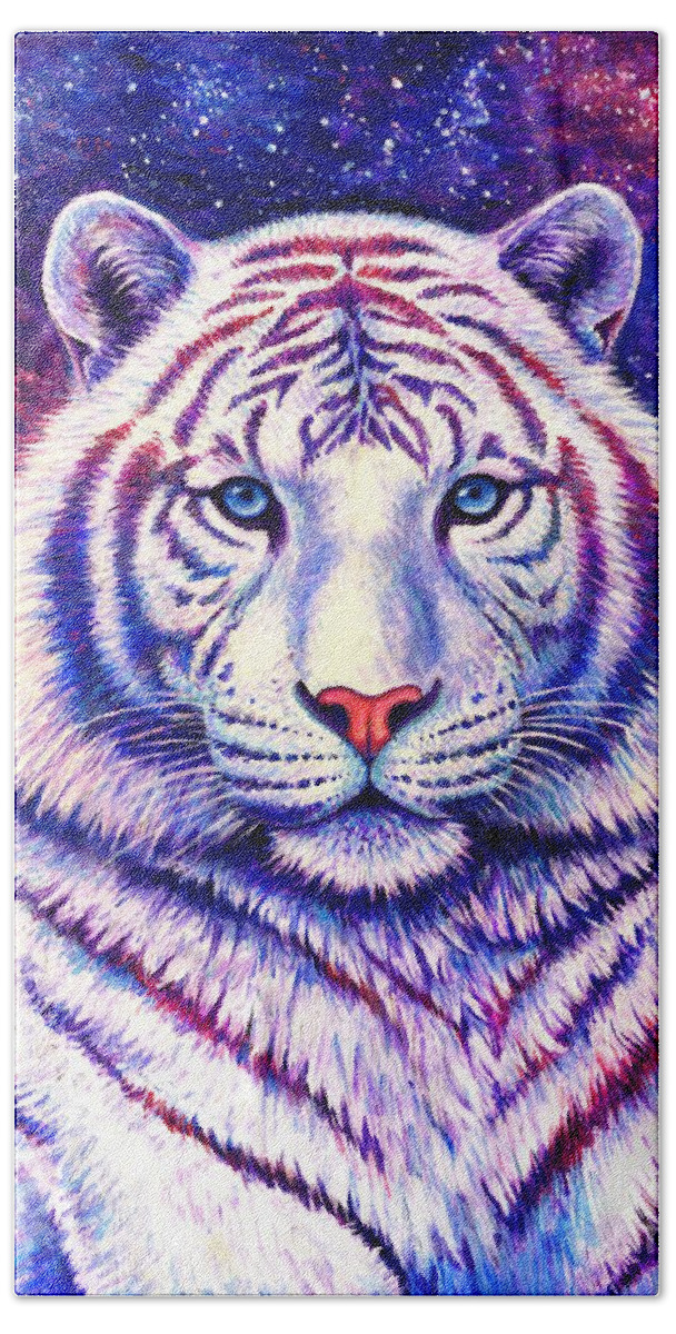 Tiger Hand Towel featuring the painting Among the Stars - Cosmic White Tiger by Rebecca Wang