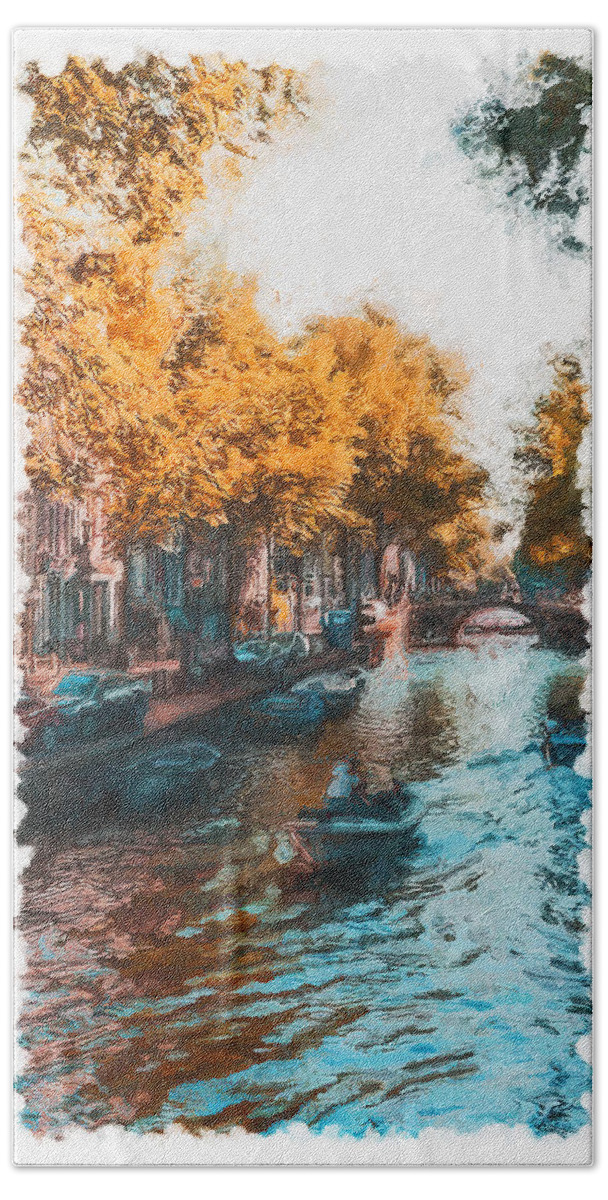 Amsterdam Colors Bath Towel featuring the painting Amsterdam - 09 by AM FineArtPrints