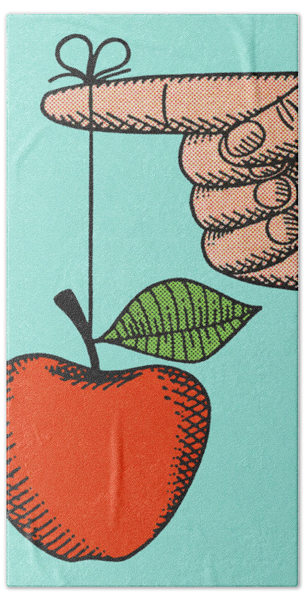Apple Hand Towel featuring the drawing An Apple Tied to a Finger by CSA Images