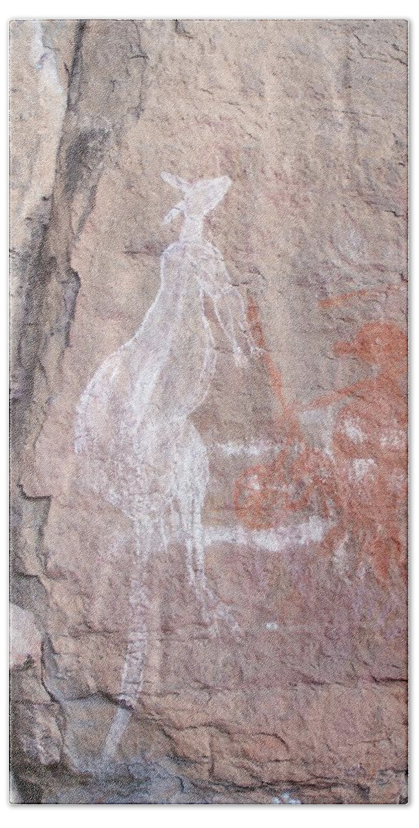 Kangaroo Hand Towel featuring the photograph Ancient Aboriginal Drawing by Constance DRESCHER