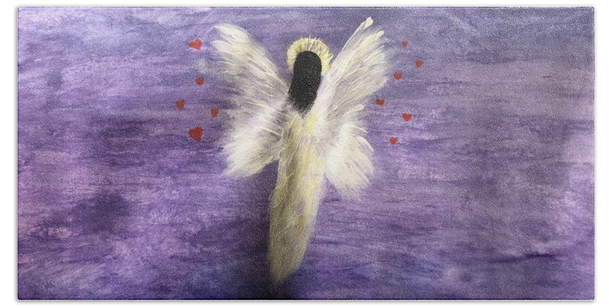 Love Bath Towel featuring the painting Love Angel by Kat Kem Art
