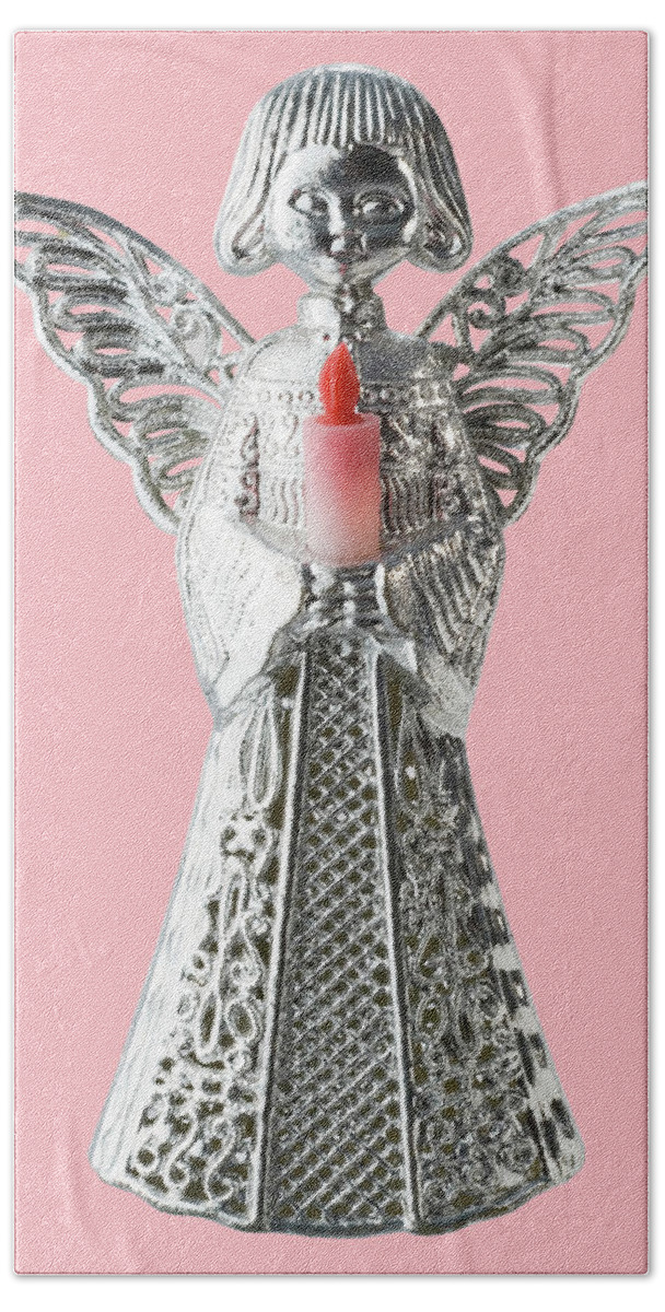 Angel Hand Towel featuring the drawing Angel with Candle by CSA Images
