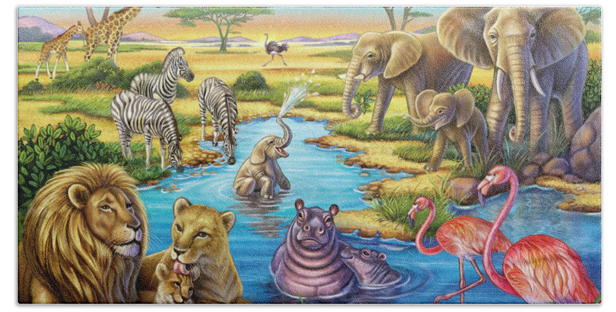 Africa Bath Towel featuring the mixed media Animals in Africa by Anne Wertheim