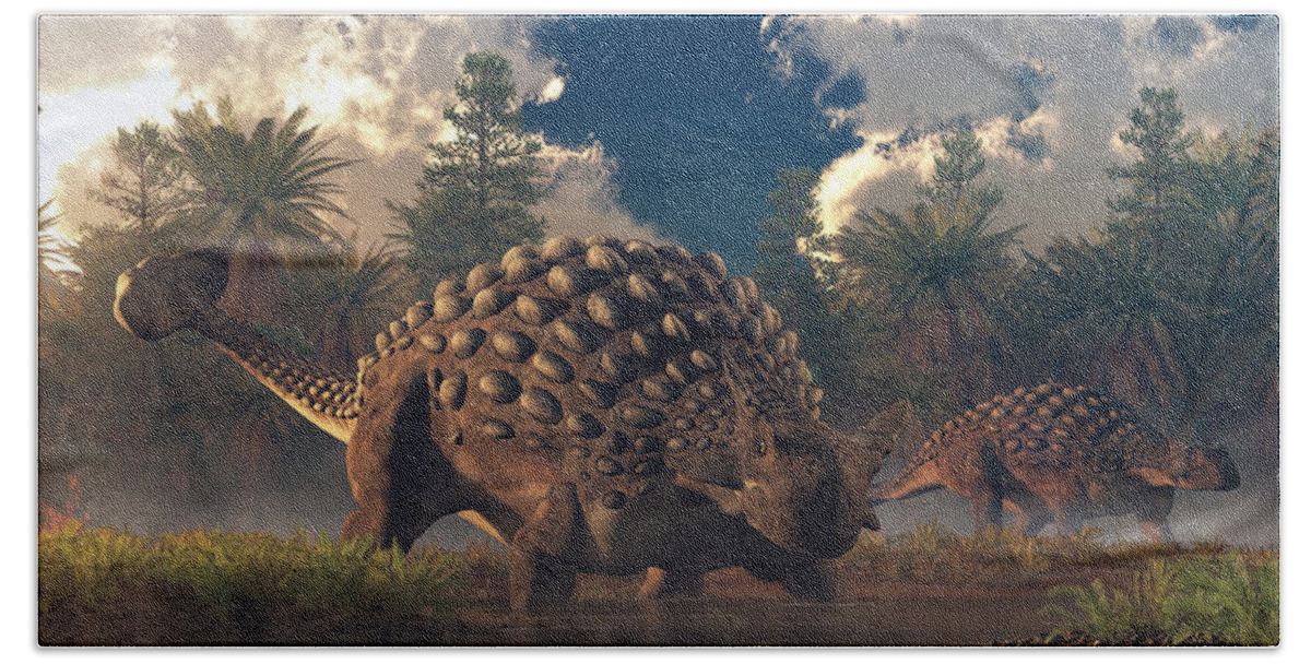 Ankylosaurus Bath Towel featuring the digital art Ankylosaurs by Daniel Eskridge