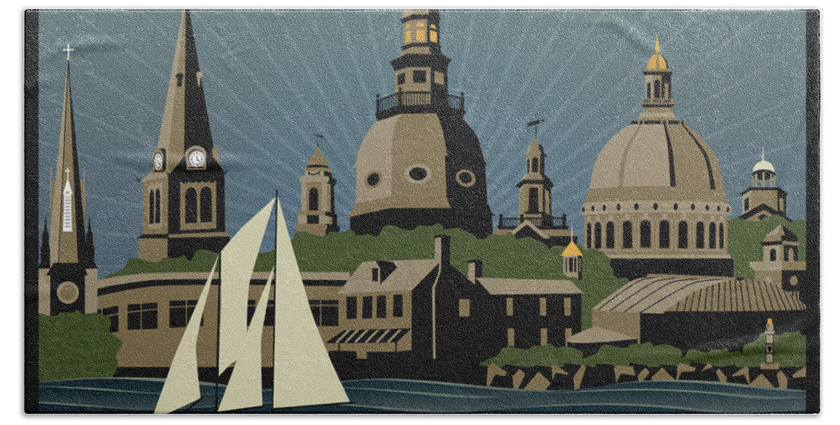Annapolis Hand Towel featuring the digital art Annapolis Steeples and Cupolas Serenity with border by Joe Barsin