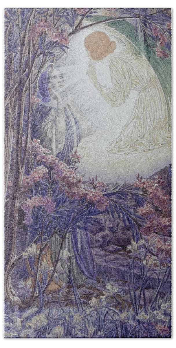 Carlos Schwabe Bath Towel featuring the drawing Annunciation by Carlos Schwabe