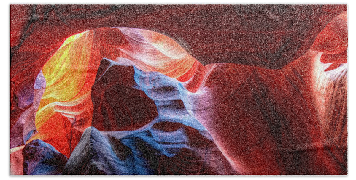 America Hand Towel featuring the photograph Antelope Canyon Colorful Shades of Light by Gregory Ballos