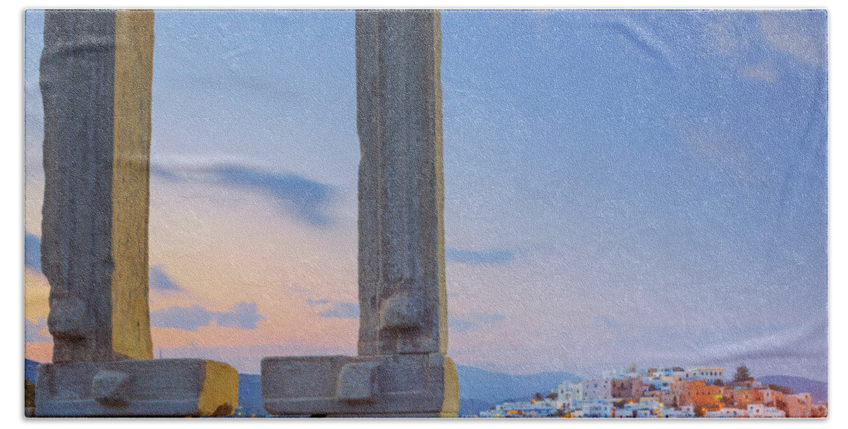 Estock Hand Towel featuring the digital art Apollo Temple, Naxos, Greece by Maurizio Rellini