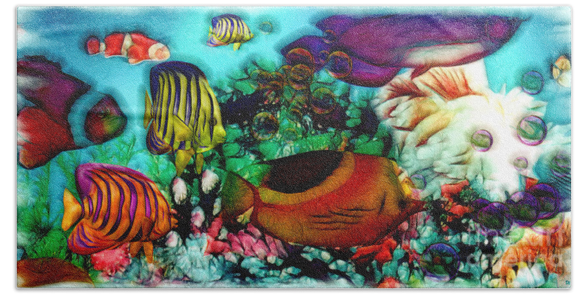 Aquarium Hand Towel featuring the mixed media Aquarium by Daniel Janda