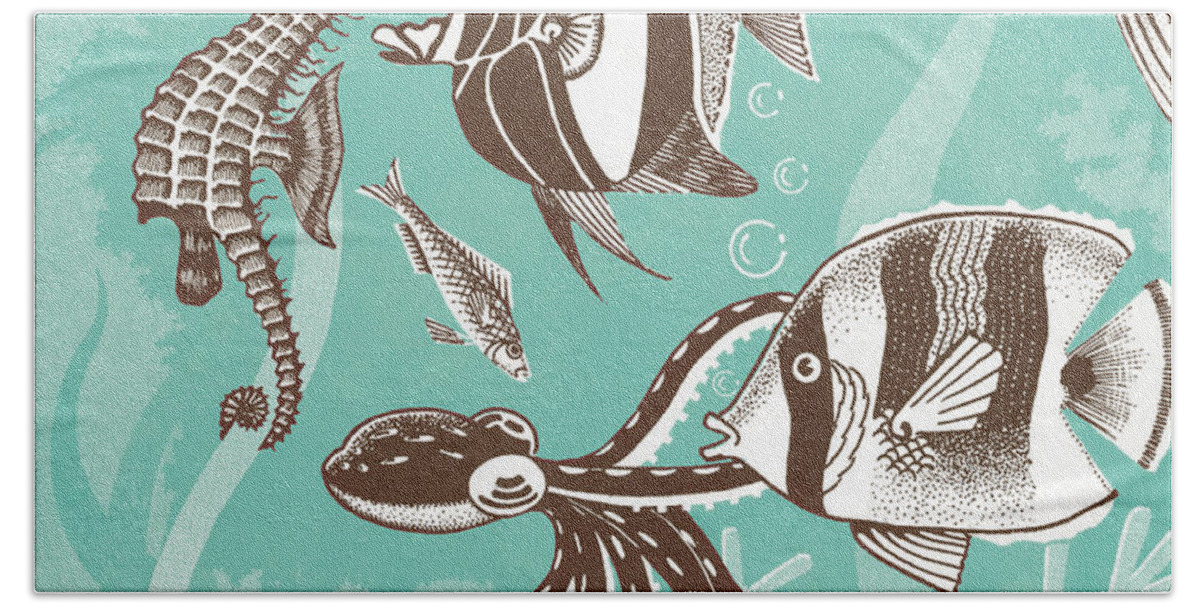 Animal Hand Towel featuring the drawing Aquarium Scene by CSA Images
