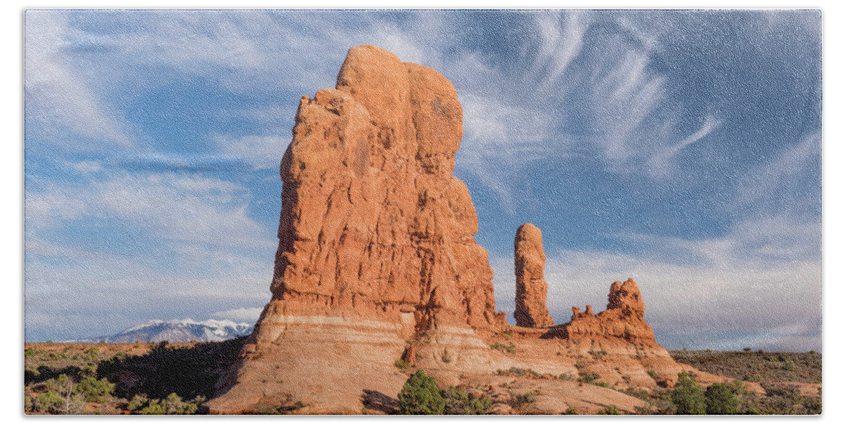 Jeff Foott Bath Towel featuring the photograph Arches Rock Formation by Jeff Foott