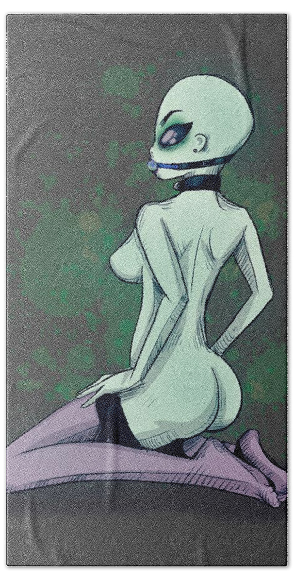 Area 51 Babe Hand Towel featuring the drawing Area 51 Babe by Ludwig Van Bacon