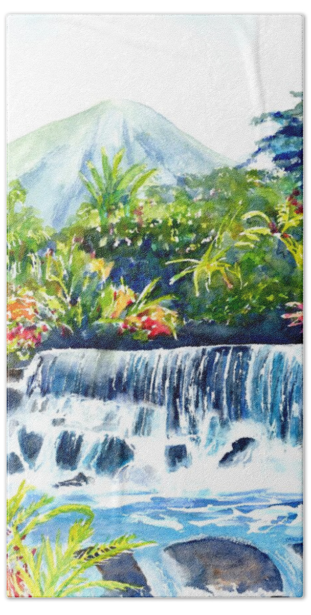 Costa Rica Hand Towel featuring the painting Arenal Volcano Costa Rica by Carlin Blahnik CarlinArtWatercolor
