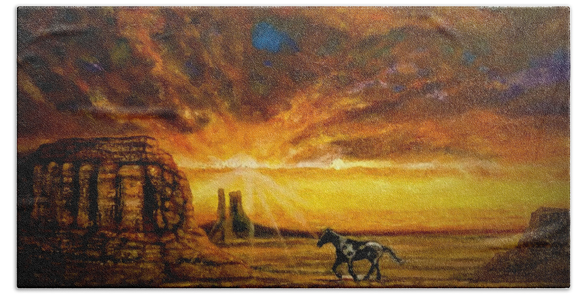Arizona Hand Towel featuring the painting Arizona Sunset by Leland Castro