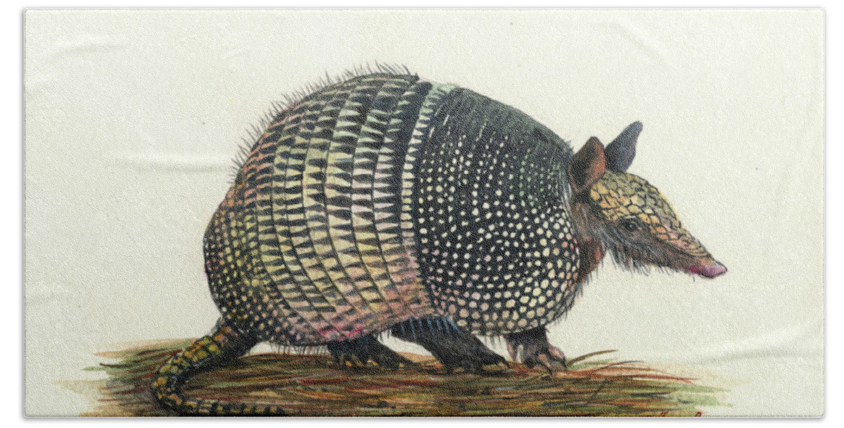 Armadillo Art Hand Towel featuring the painting Armadillo painting by Juan Bosco