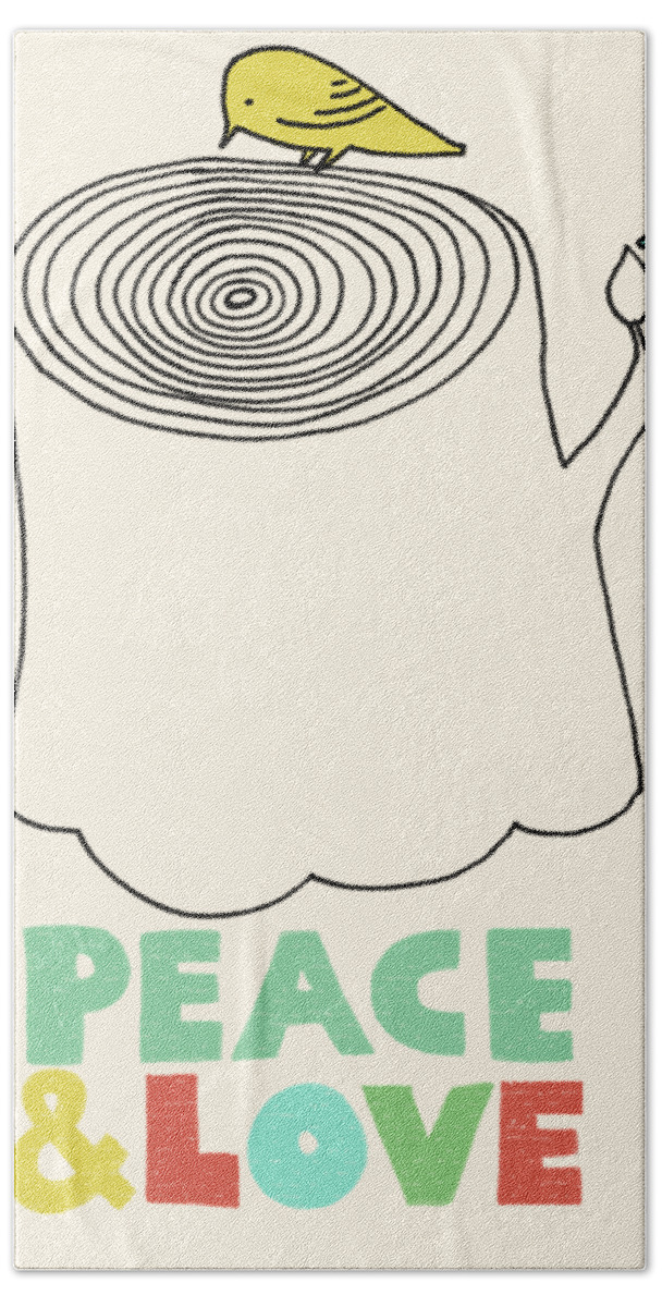 Birds Bath Towel featuring the drawing Peace and Love by Eric Fan