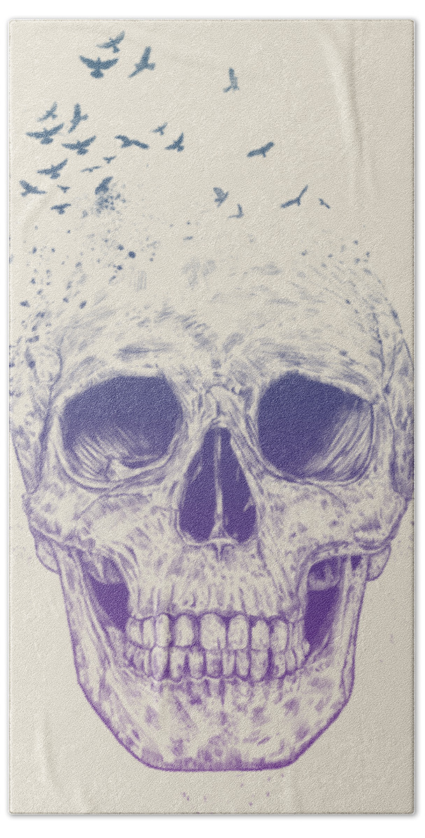 Skull Hand Towel featuring the mixed media Let them fly by Balazs Solti