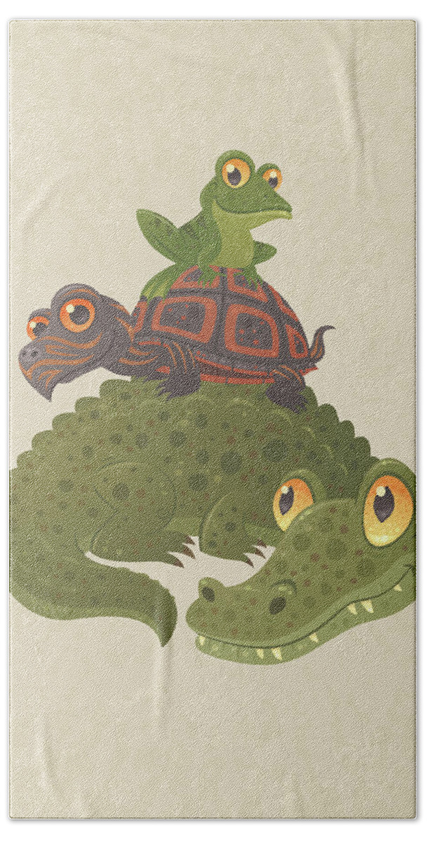 Alligator Hand Towel featuring the digital art Swamp Squad by John Schwegel