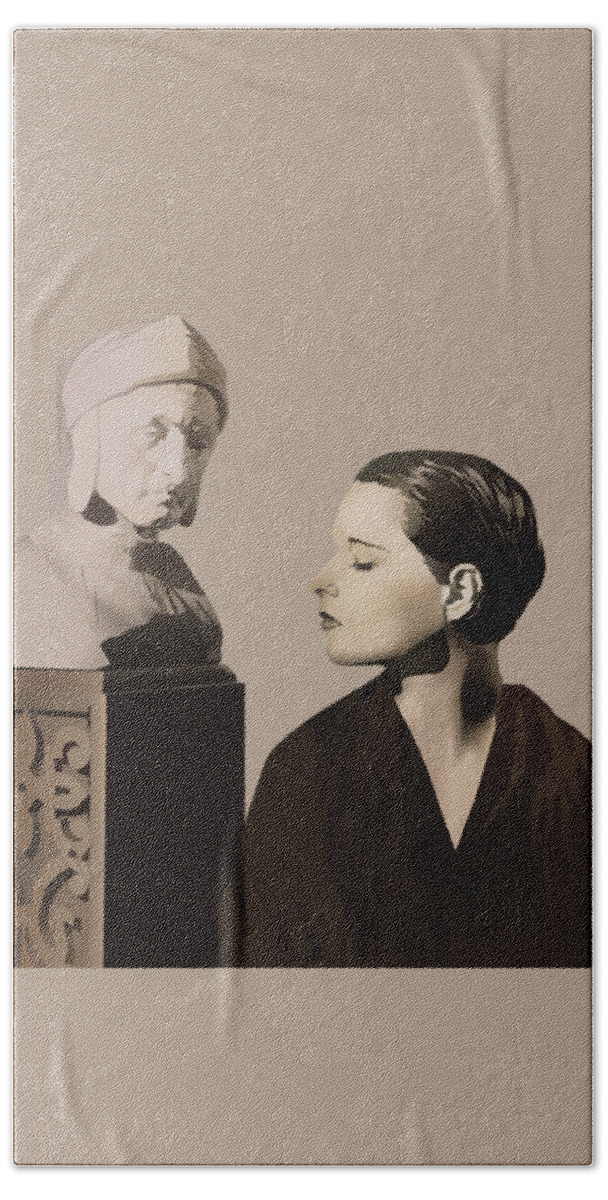 Louise Brooks Official Bath Towel featuring the digital art Louise Brooks with bust of Dante Alighieri by Louise Brooks