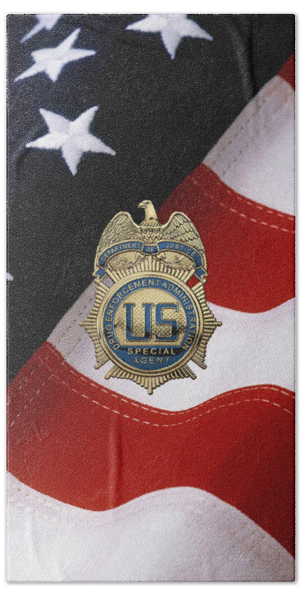  ‘law Enforcement Insignia & Heraldry’ Collection By Serge Averbukh Bath Towel featuring the digital art Drug Enforcement Administration - D E A Special Agent Badge over American Flag by Serge Averbukh