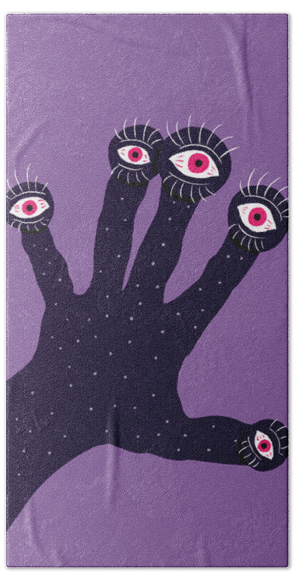 Illustration Hand Towel featuring the digital art Creepy Hand With Watching Eyes Weird by Boriana Giormova