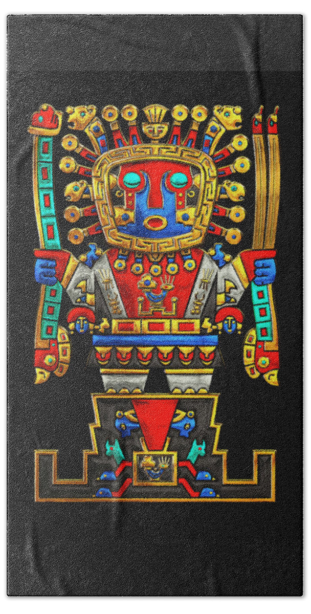 Treasures Of Pre-columbian America’ Collection By Serge Averbukh Bath Towel featuring the digital art Incan Gods - The Great Creator Viracocha on Black Canvas by Serge Averbukh