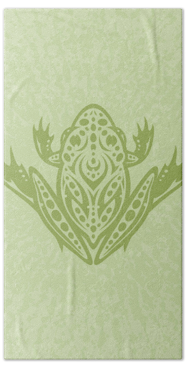 Frog Hand Towel featuring the digital art Tribal Leopard Frog - Green by John Schwegel