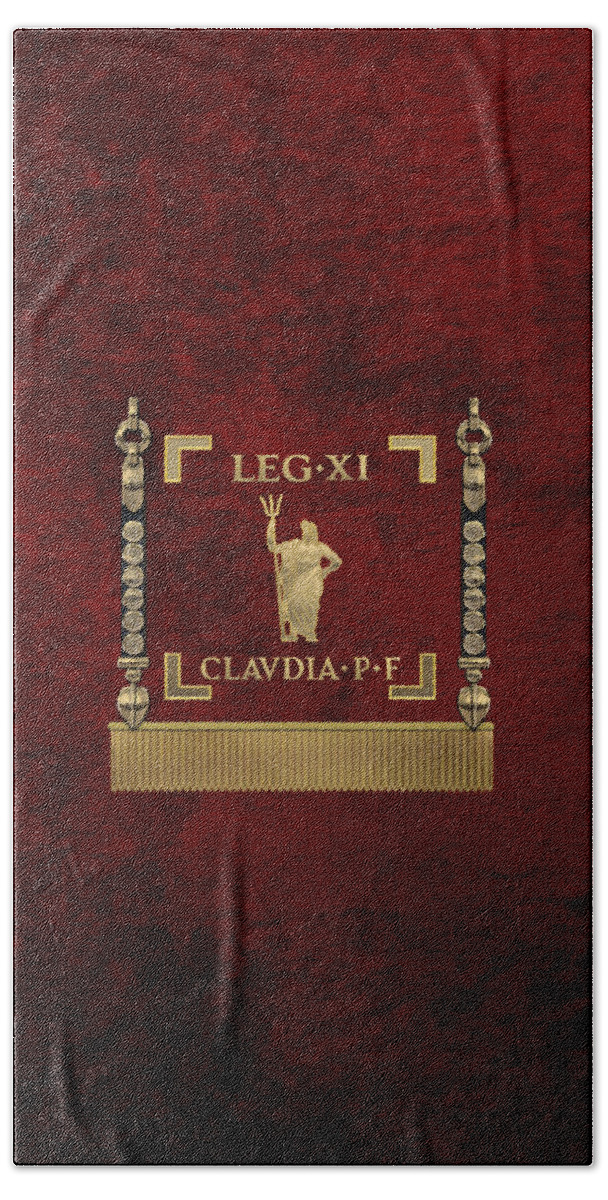 ‘rome’ Collection By Serge Averbukh Bath Towel featuring the digital art Standard of the 11th Roman Legion - Vexillum of Legio XI Claudia by Serge Averbukh