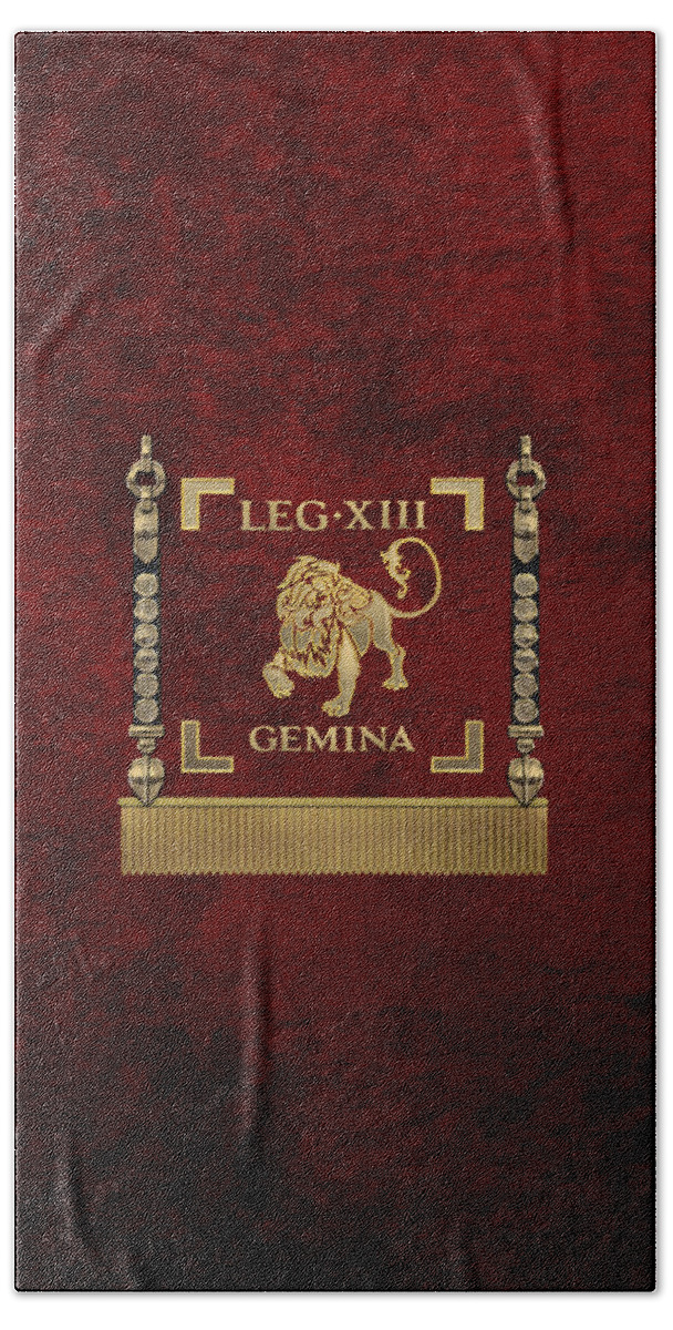 ‘rome’ Collection By Serge Averbukh Bath Towel featuring the digital art Standard of the 13th Legion Geminia - Vexillum of 13th Twin Legion by Serge Averbukh