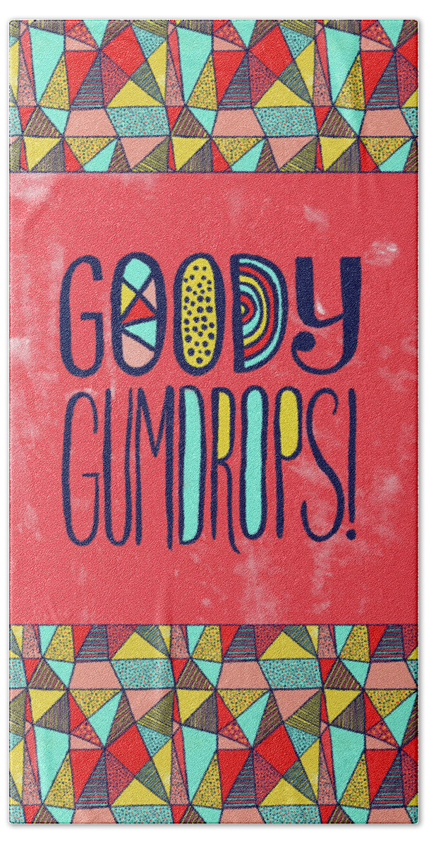 Goody Gumdrops Hand Towel featuring the painting Goody Gumdrops by Jen Montgomery