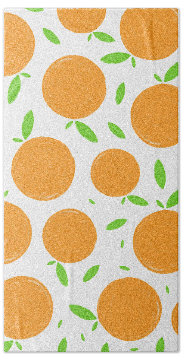 Orange Hand Towel featuring the painting Sunny Citrus Pattern by Jen Montgomery