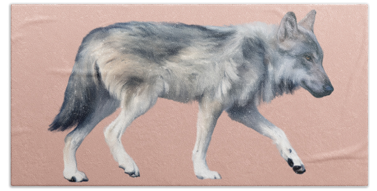 Wolf Bath Towel featuring the painting Wolf on Blush by Amy Hamilton