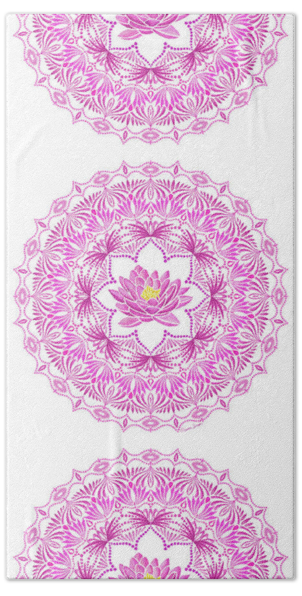 Lotus Bath Towel featuring the mixed media Lotus Mandala by Heather Schaefer