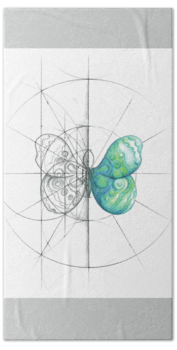 Butterfly Bath Towel featuring the drawing Intuitive Geometry Butterfly by Nathalie Strassburg