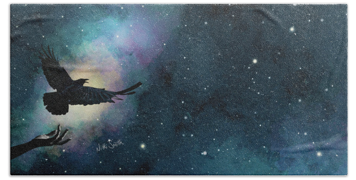 The Beatles Hand Towel featuring the digital art Blackbird Singing In The Dead Of Night by Nikki Marie Smith