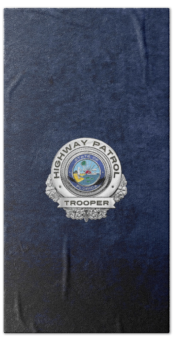  ‘law Enforcement Insignia & Heraldry’ Collection By Serge Averbukh Bath Towel featuring the digital art Florida Highway Patrol - F H P Trooper Badge over Blue Velvet by Serge Averbukh