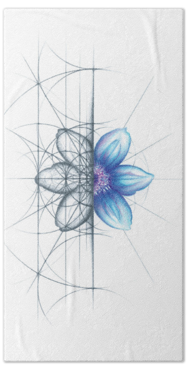Clematis Hand Towel featuring the drawing Intuitive Geometry Clematis Flower by Nathalie Strassburg