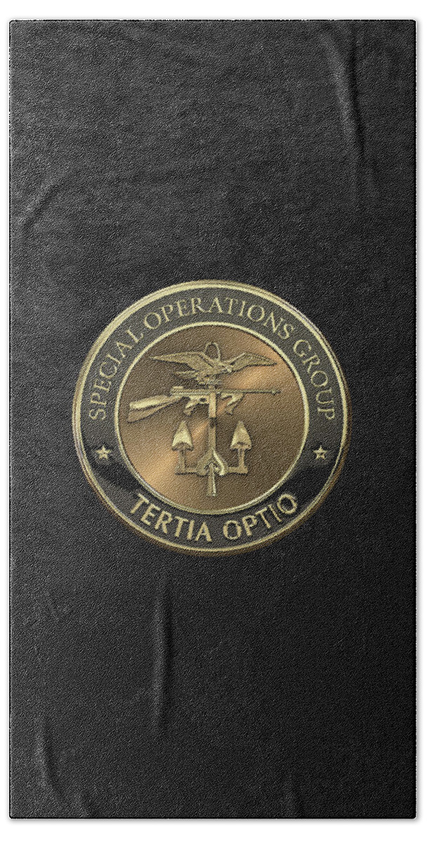  ‘law Enforcement Insignia & Heraldry’ Collection By Serge Averbukh Bath Towel featuring the digital art Special Operations Group - S O G Emblem over Black Velvet by Serge Averbukh
