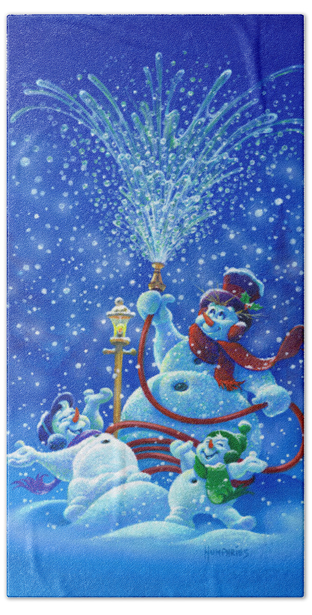 Michael Humphries Bath Towel featuring the painting Making Snow by Michael Humphries