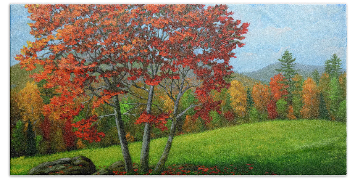 Green Mountain Autumn Bath Towel featuring the painting As The Leaves Turn by Frank Wilson