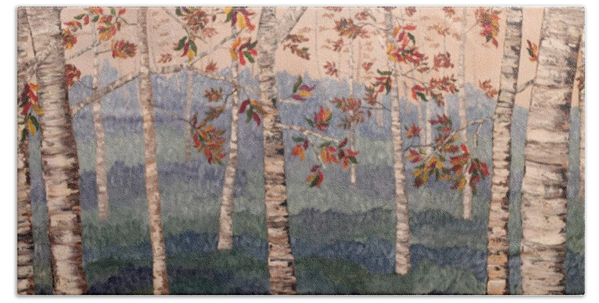 Aspen Hand Towel featuring the painting Aspen Hills by Berlynn