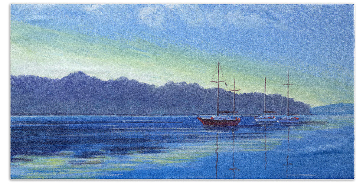 Sailboat Hand Towel featuring the painting At Rest Sketch by Richard De Wolfe