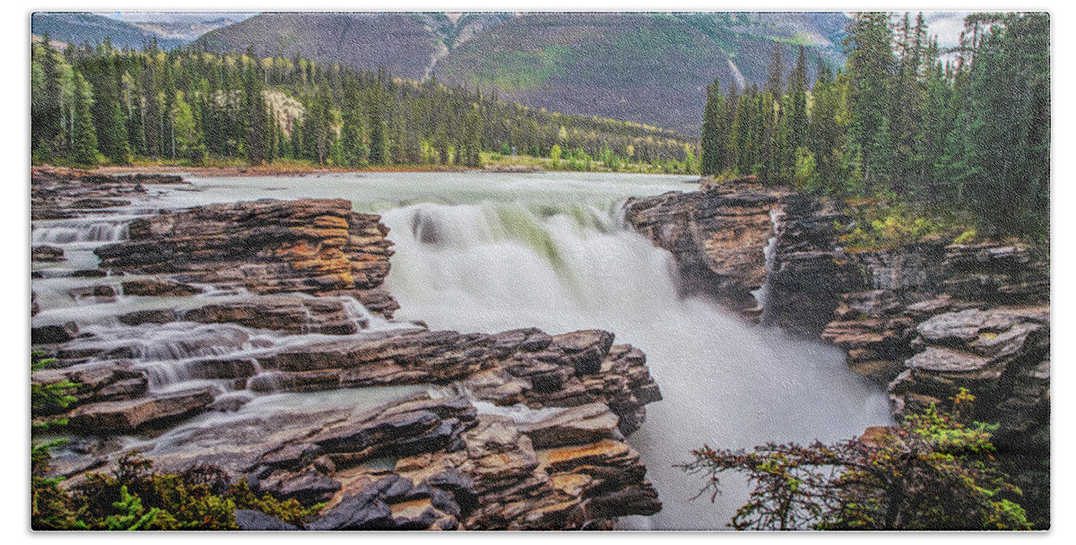 Jasper Hand Towel featuring the photograph Athabasca Falls Jasper National Park Alberta Canada Banff by Toby McGuire