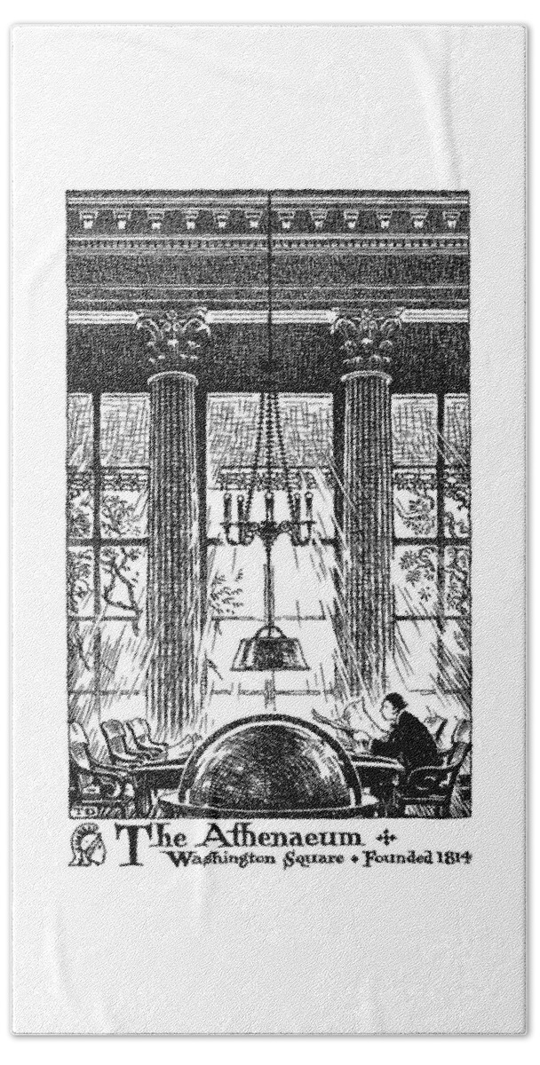 Thornton Oakley Bath Towel featuring the drawing Athenaeum Reading Room by Thornton Oakley