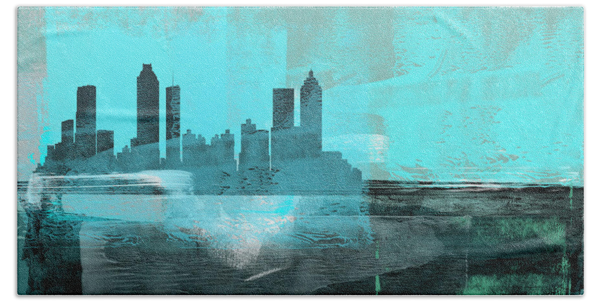 Atlanta Hand Towel featuring the mixed media Atlanta Abstract Skyline II by Naxart Studio