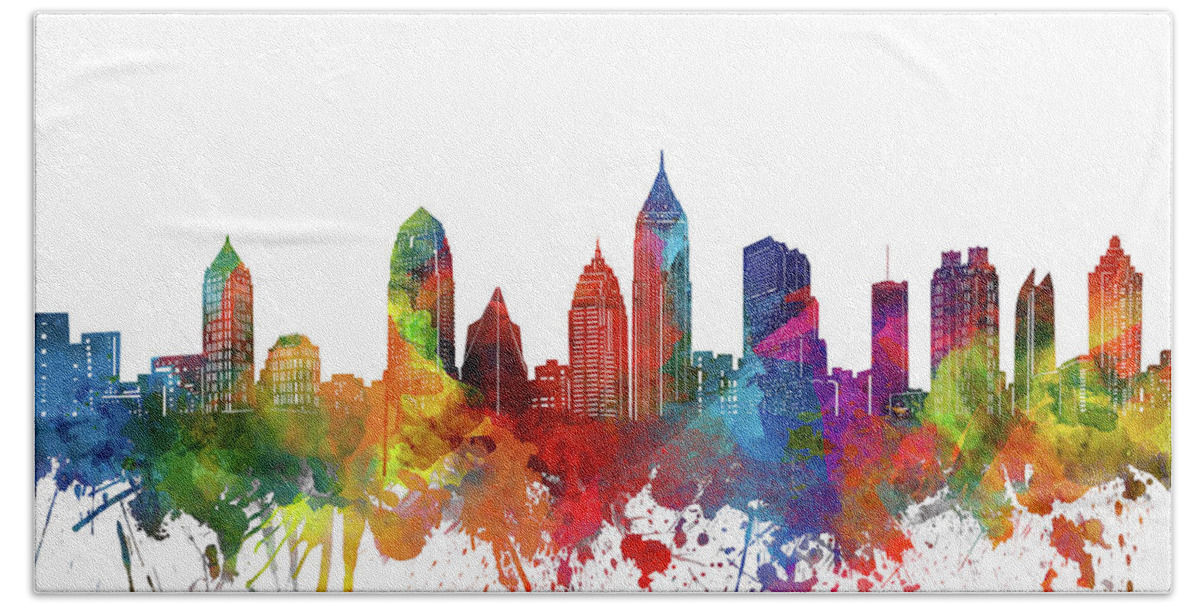 Atlanta Bath Towel featuring the digital art Atlanta City Skyline Watercolor by Bekim M