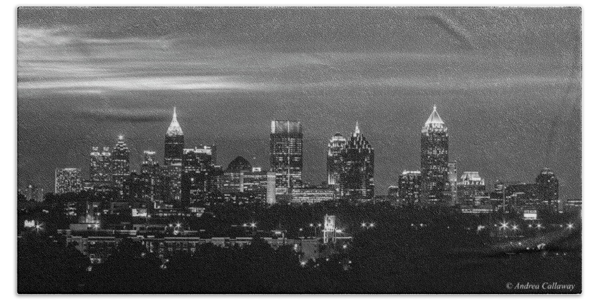  Hand Towel featuring the photograph Atlanta Skyline B W by Andrea Callaway